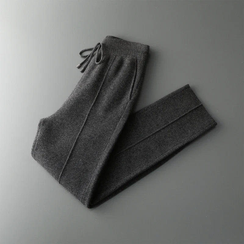 Wool Cashmere Wide Leg Knit Trousers for Men | Cold Weather Wear