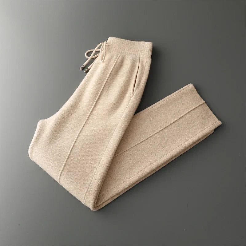 Wool Cashmere Wide Leg Knit Trousers for Men | Cold Weather Wear