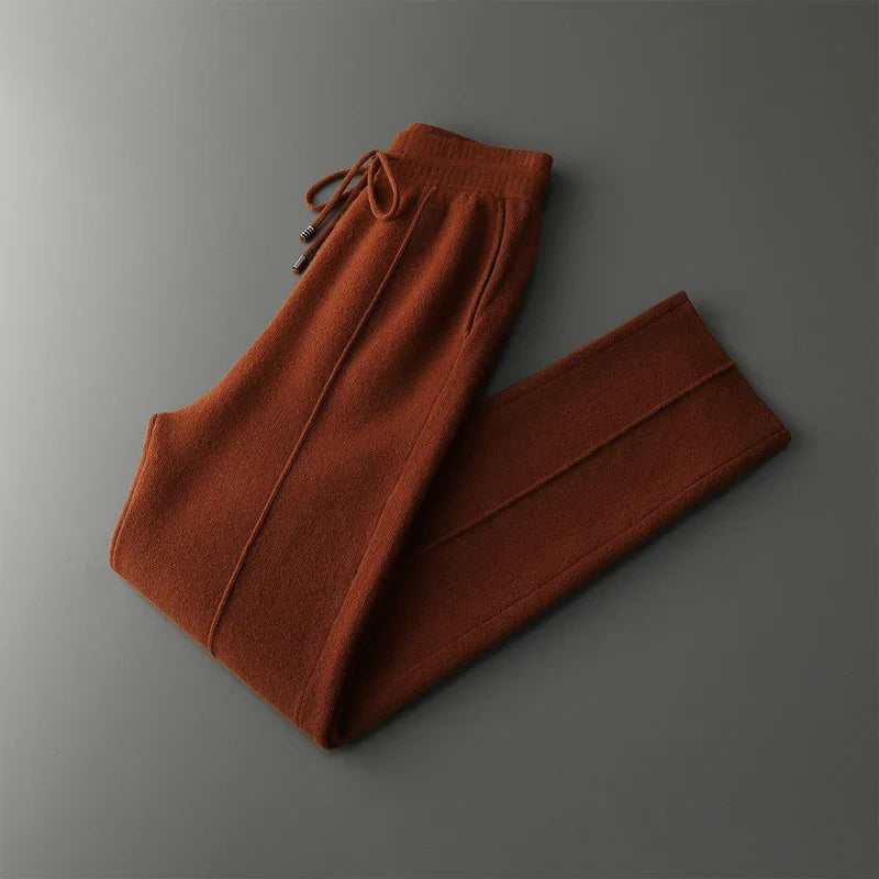 Wool Cashmere Wide Leg Knit Trousers for Men | Cold Weather Wear