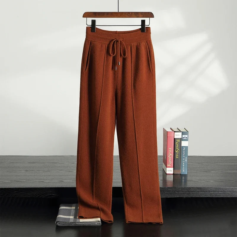 Wool Cashmere Wide Leg Knit Trousers for Men | Cold Weather Wear