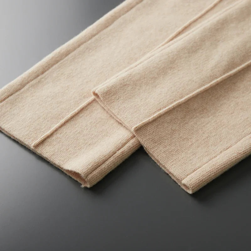 Wool Cashmere Wide Leg Knit Trousers for Men | Cold Weather Wear