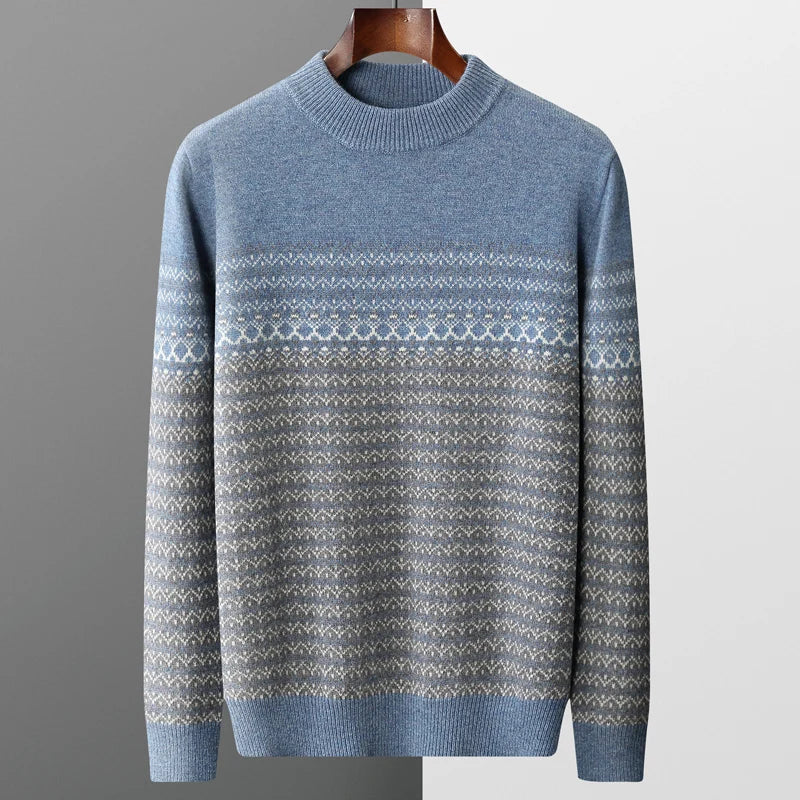 Pure Wool Fair Isle Crewneck Sweater for Men | Autumn and Winter Wear