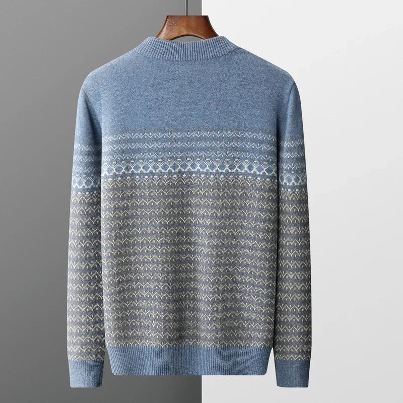 Pure Wool Fair Isle Crewneck Sweater for Men | Autumn and Winter Wear