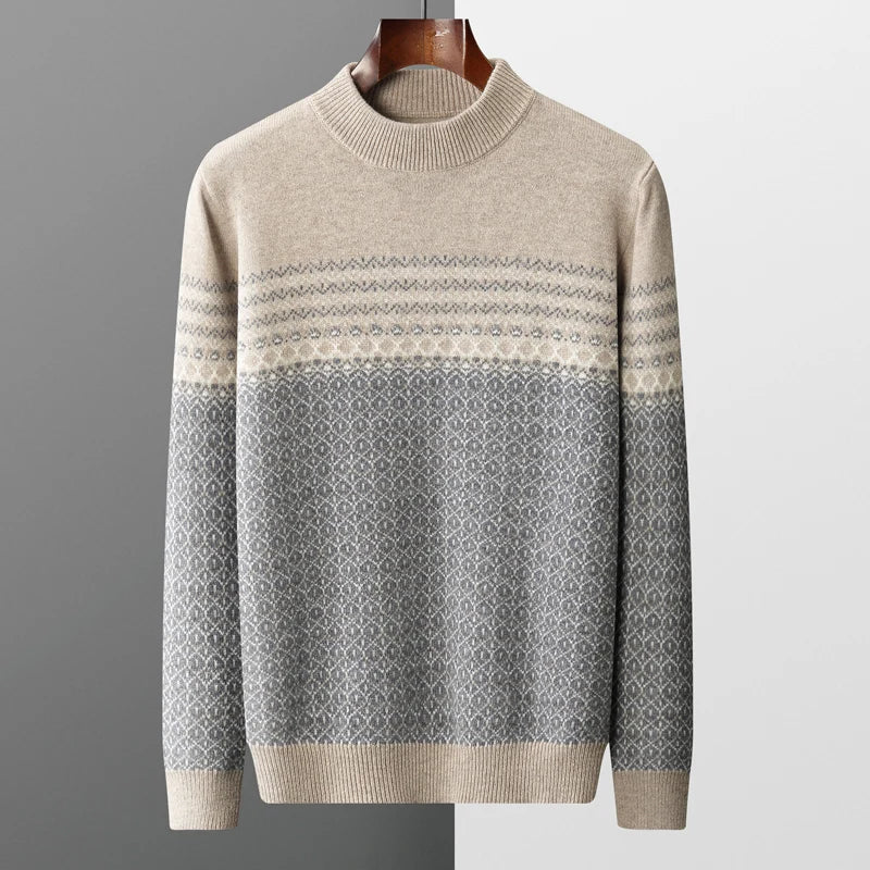 Pure Wool Fair Isle Crewneck Sweater for Men | Autumn and Winter Wear