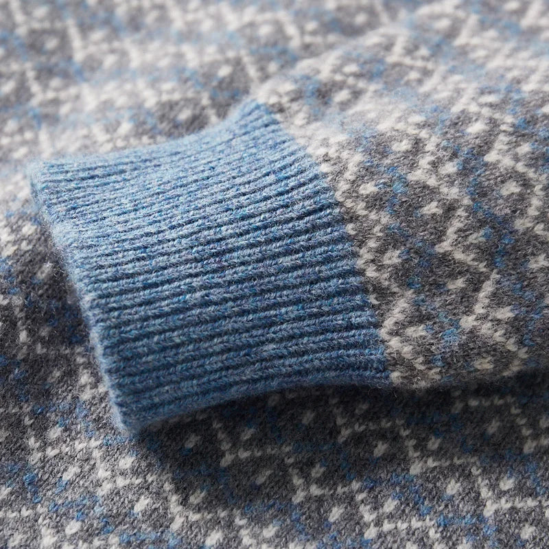 Pure Wool Fair Isle Crewneck Sweater for Men | Autumn and Winter Wear