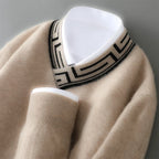 Embroidered Neck Merino Wool V Neck Sweater for Men | Autumn and Winter Wear