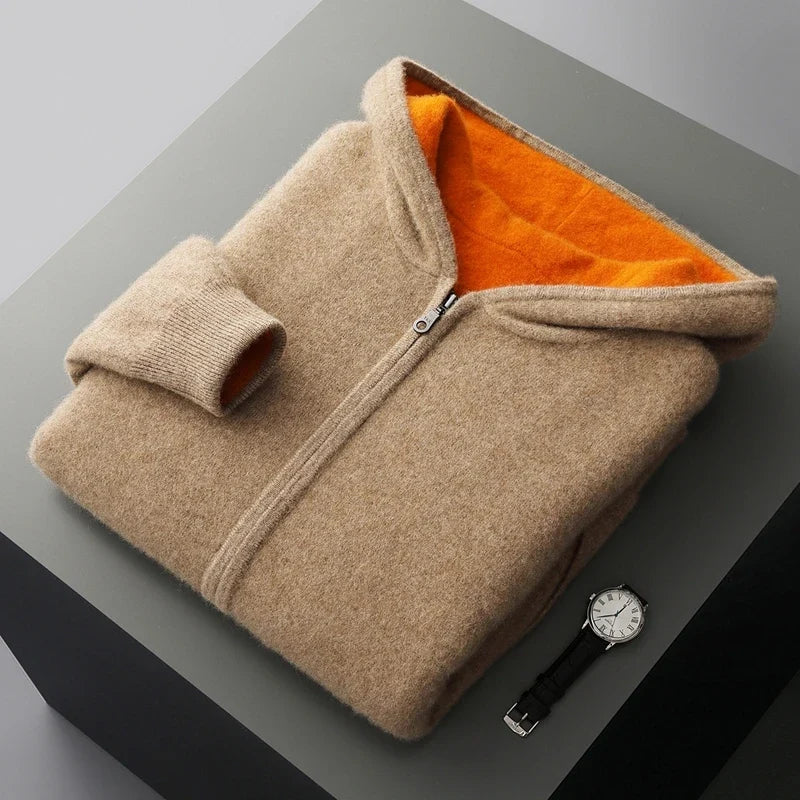 Merino Wool Zip Up Hooded Cardigan for Men | Smart Casual Winter Wear