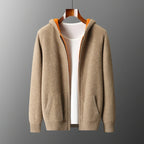 Merino Wool Zip Up Hooded Cardigan for Men | Smart Casual Winter Wear