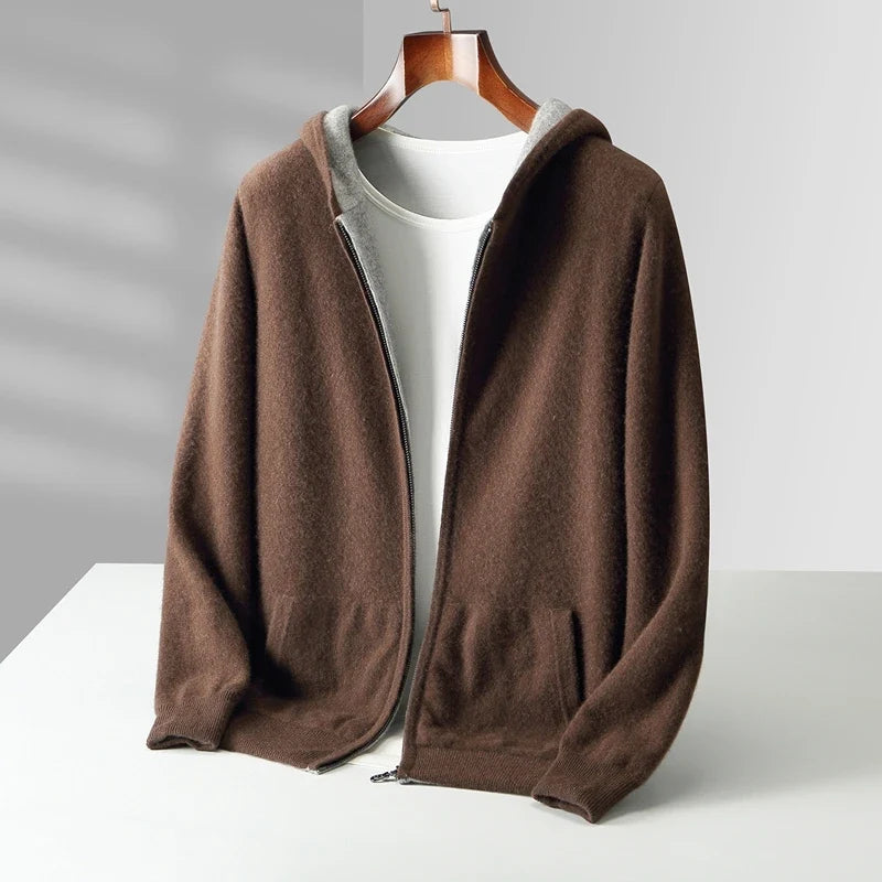 Merino Wool Zip Up Hooded Cardigan for Men | Smart Casual Winter Wear