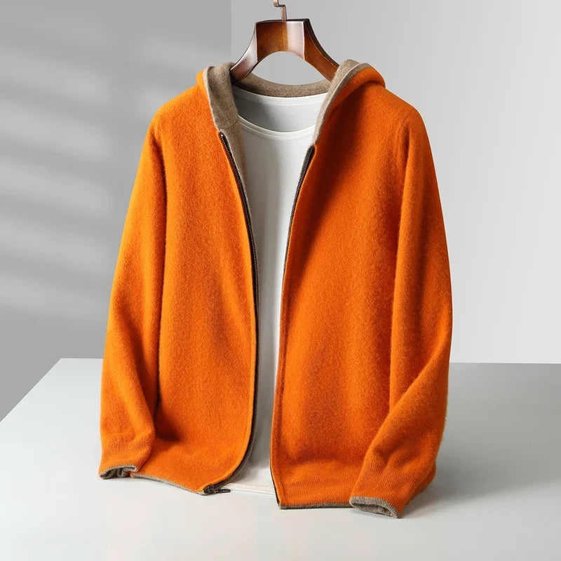 Merino Wool Zip Up Hooded Cardigan for Men | Smart Casual Winter Wear