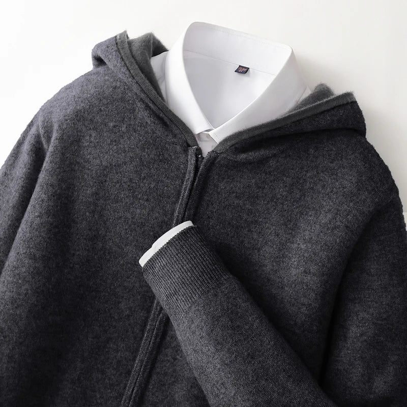 Merino Wool Zip Up Hooded Cardigan for Men | Smart Casual Winter Wear