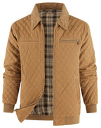 Diamond Quilted Corduroy Collar Zip Bomber Jacket for Men | Layering
