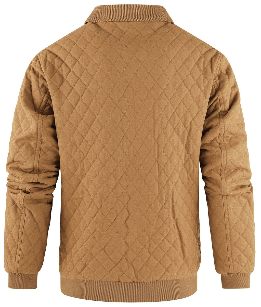 Diamond Quilted Corduroy Collar Zip Bomber Jacket for Men | Layering