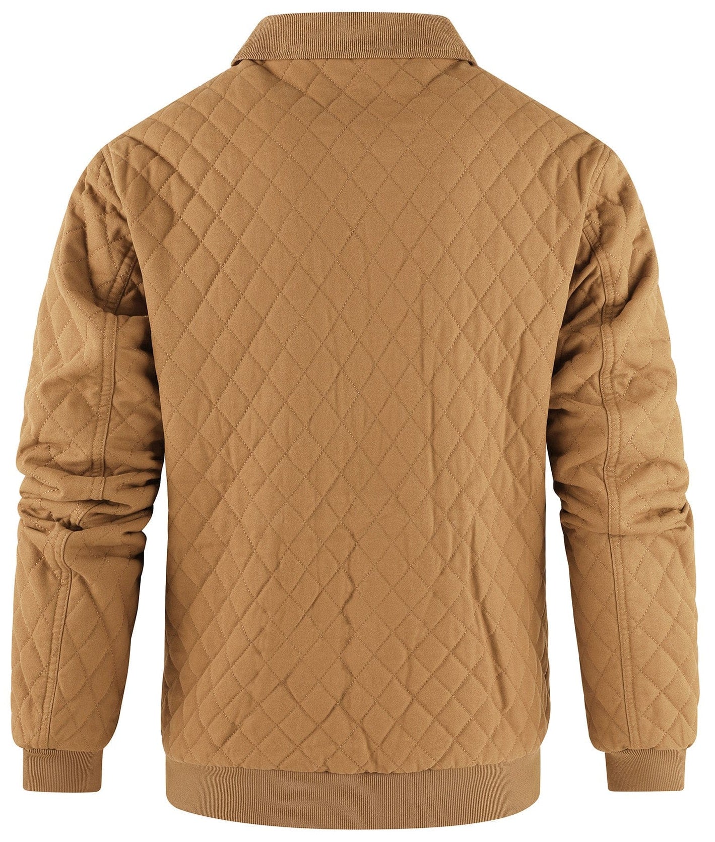 Diamond Quilted Corduroy Collar Zip Bomber Jacket for Men | Layering