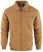Diamond Quilted Corduroy Collar Zip Bomber Jacket for Men | Layering