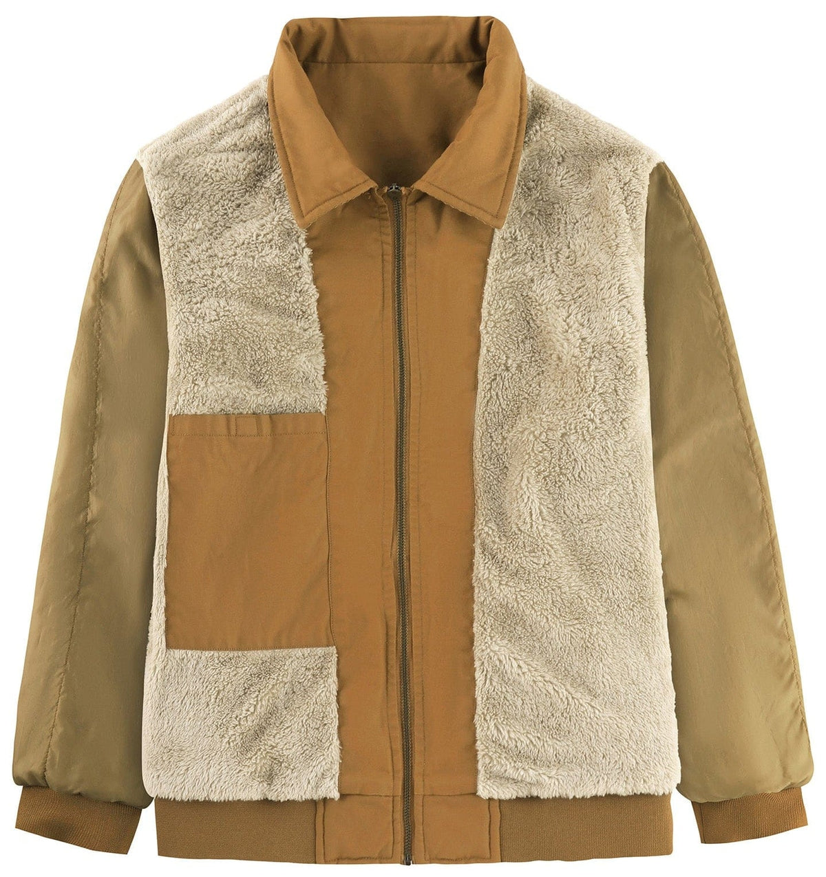 Fleece Lined Structured Collar Zip Bomber Jacket for Men | Winter Outerwear