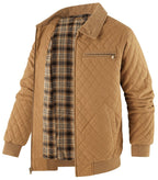 Diamond Quilted Corduroy Collar Zip Bomber Jacket for Men | Layering