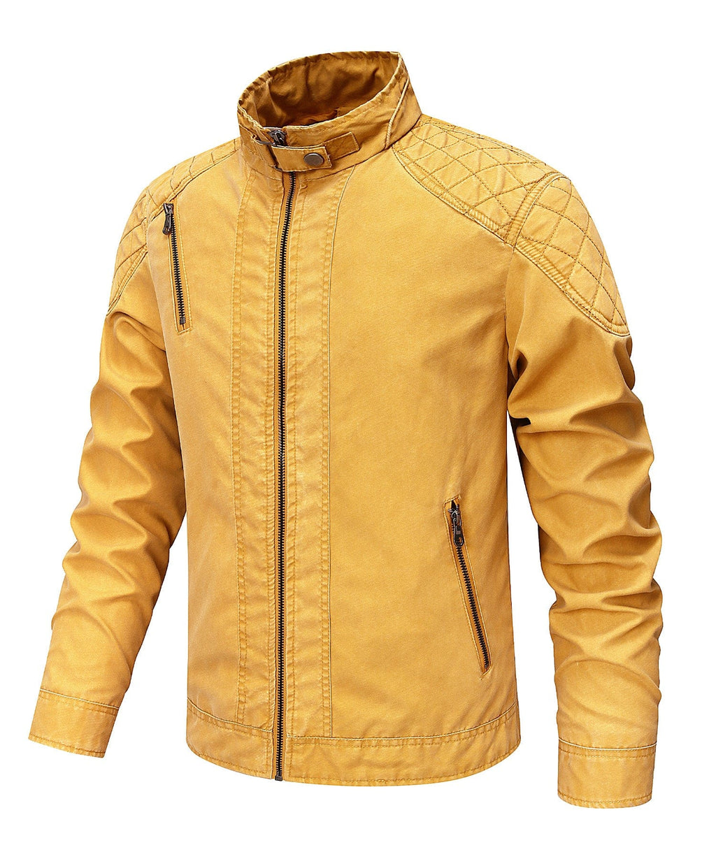 Washed Canvas Quilted Shoulder Moto Jacket for Men | Casual Wear