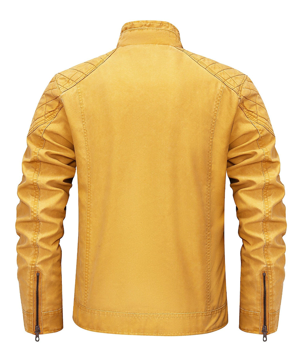Washed Canvas Quilted Shoulder Moto Jacket for Men | Casual Wear
