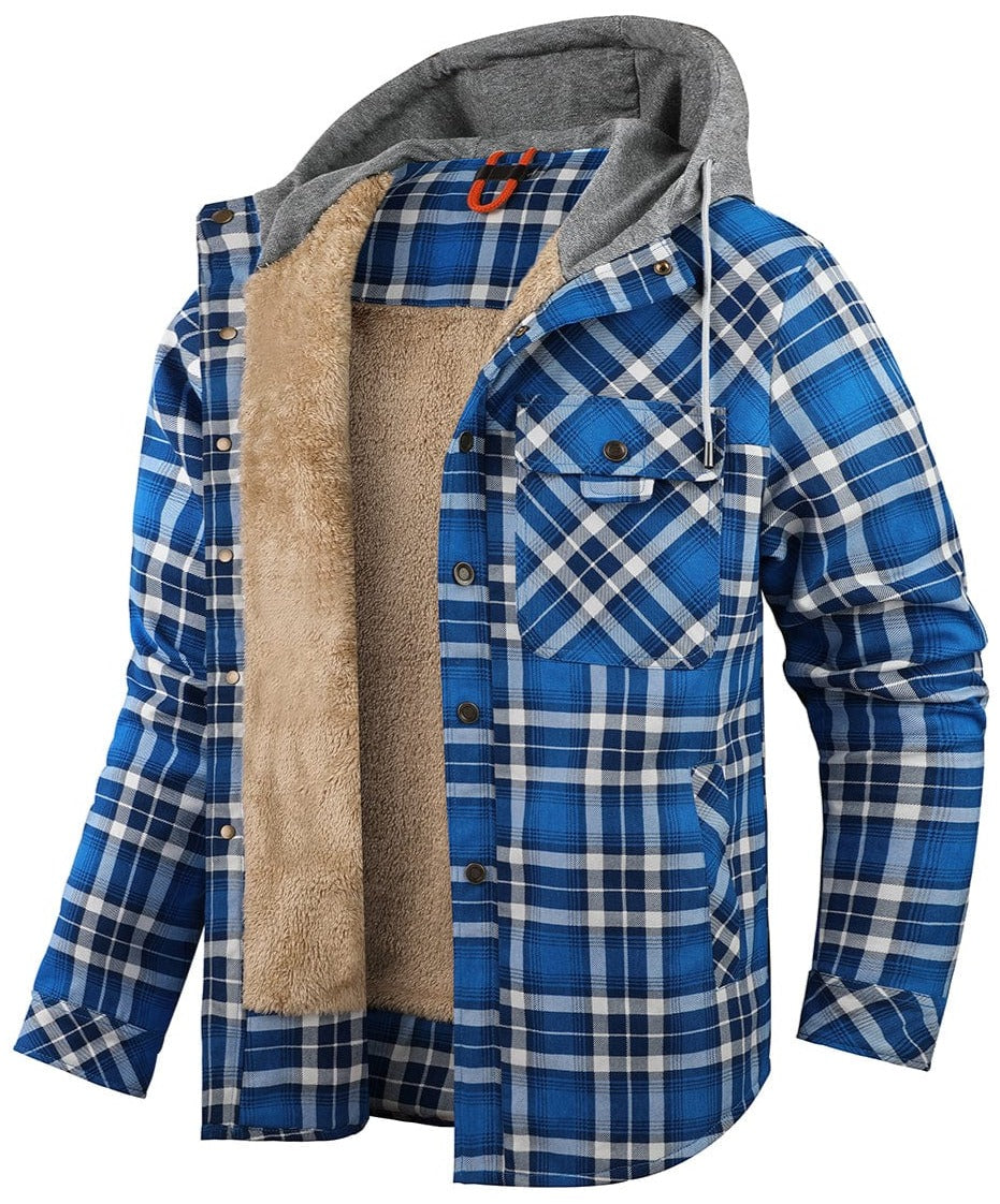 Hooded Faux Fur Lined Flannel Shirt Jacket for Men | Cold Weather