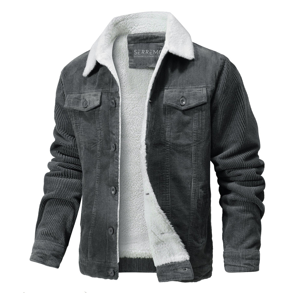 Sherpa Lined Button Front Cotton Bomber Jacket for Men | Winter Outerwear