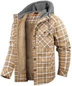 Hooded Faux Fur Lined Flannel Shirt Jacket for Men | Cold Weather