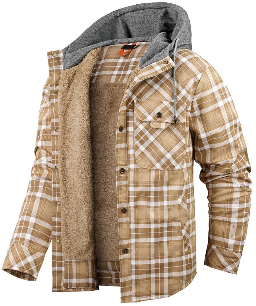 Hooded Faux Fur Lined Flannel Shirt Jacket for Men | Cold Weather
